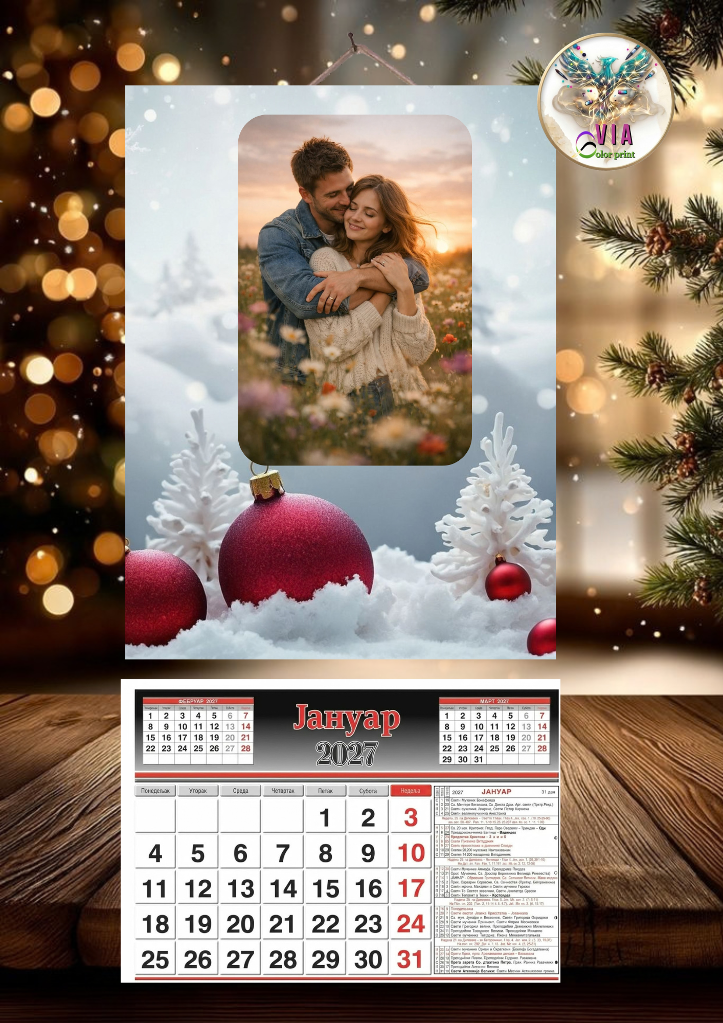 Personalizovan drveni kalendar, veći(60x30cm)